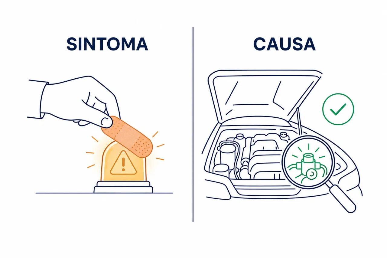 Infografico comparando duas formas de cuidar: a tradicional que trata o sintoma e a funcional integrativa que investiga a raiz do problema